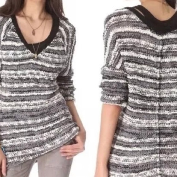 Free People Inside Out Crochet V-neck Drop Off Shoulder Over Size Sweater XS - Picture 3 of 11